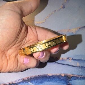 Gold Roman Numeral Bangle Bracelet
